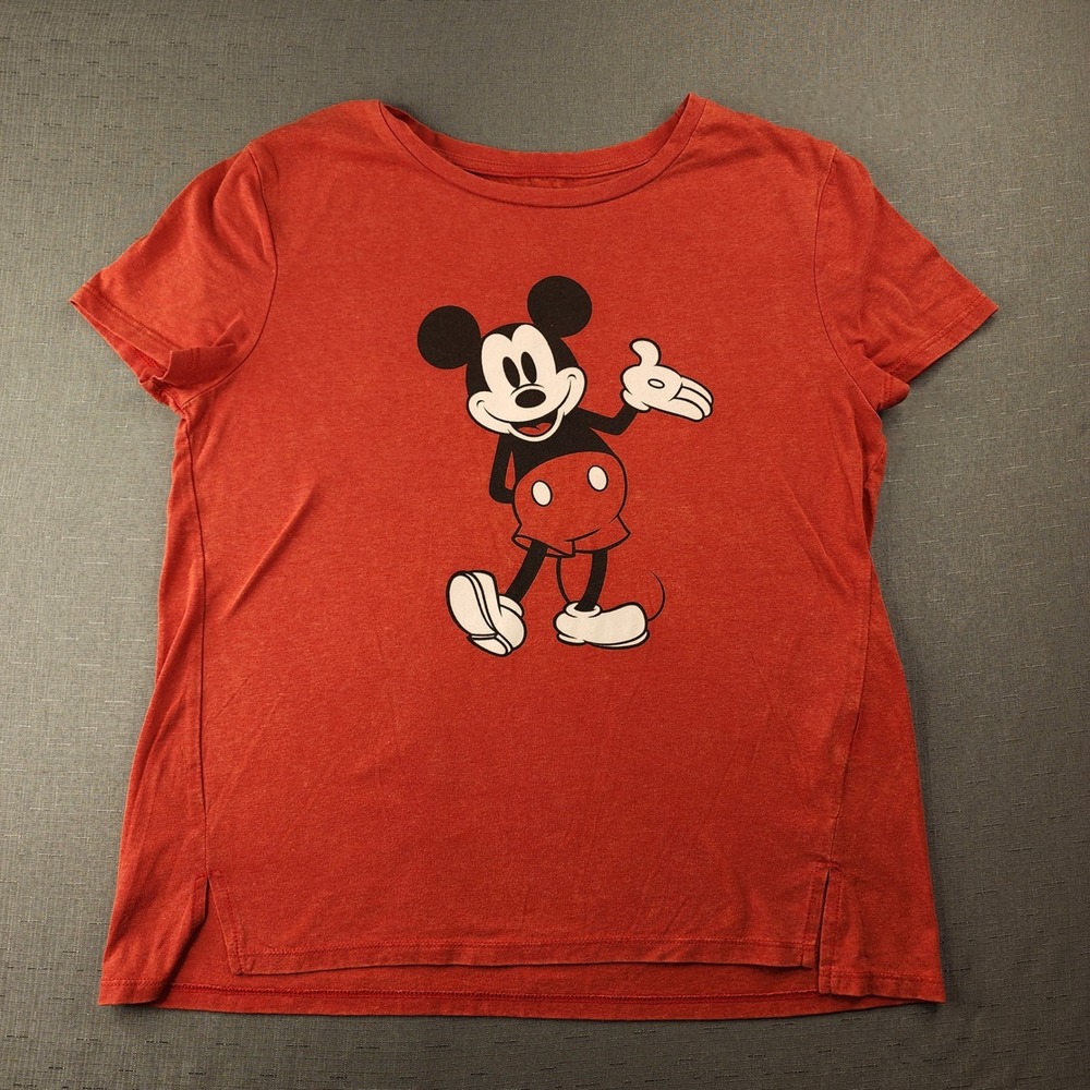 Disney Mickey Mouse Youth XL Red Graphic T Shirt Short Sleeve Heathered Cotton